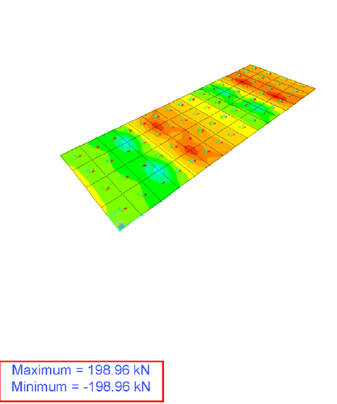 Finite-element contour of a precast base slab showing the support reaction distribution.