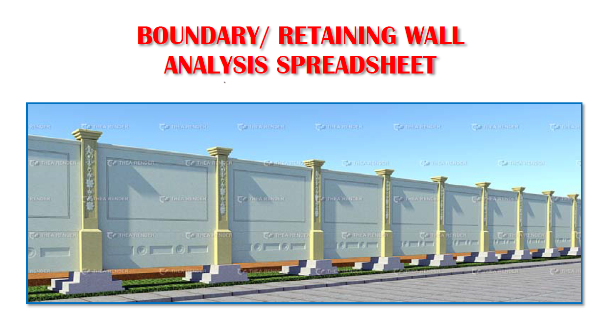 3D render of a precast concrete boundary wall with pilasters and infill panels on strip footings.