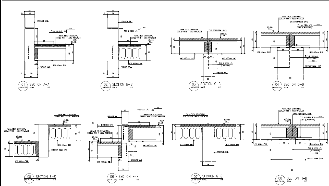 Precast wall panel and section connection details.