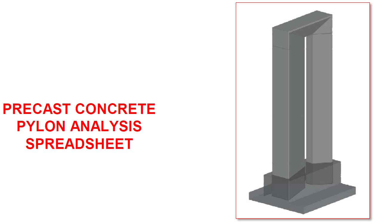 3D structural model of a precast concrete pylon with twin columns and an upper beam.